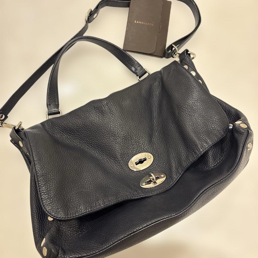 ザネラート　ポスティーナ　M ネイビー　スタッズ　レザー　紺　定番