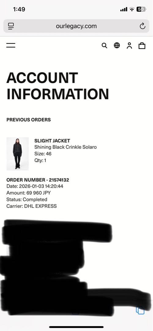 ourlegacy slight jacket サイズ46 新品