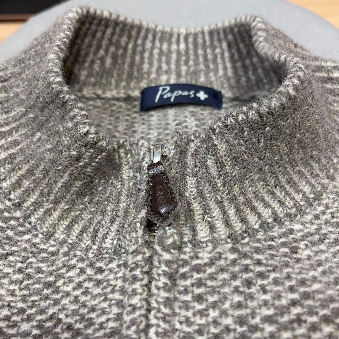 リクエスト値下美品Papas+カシミア混フルZIPスタンドカラベストLグレージュ
