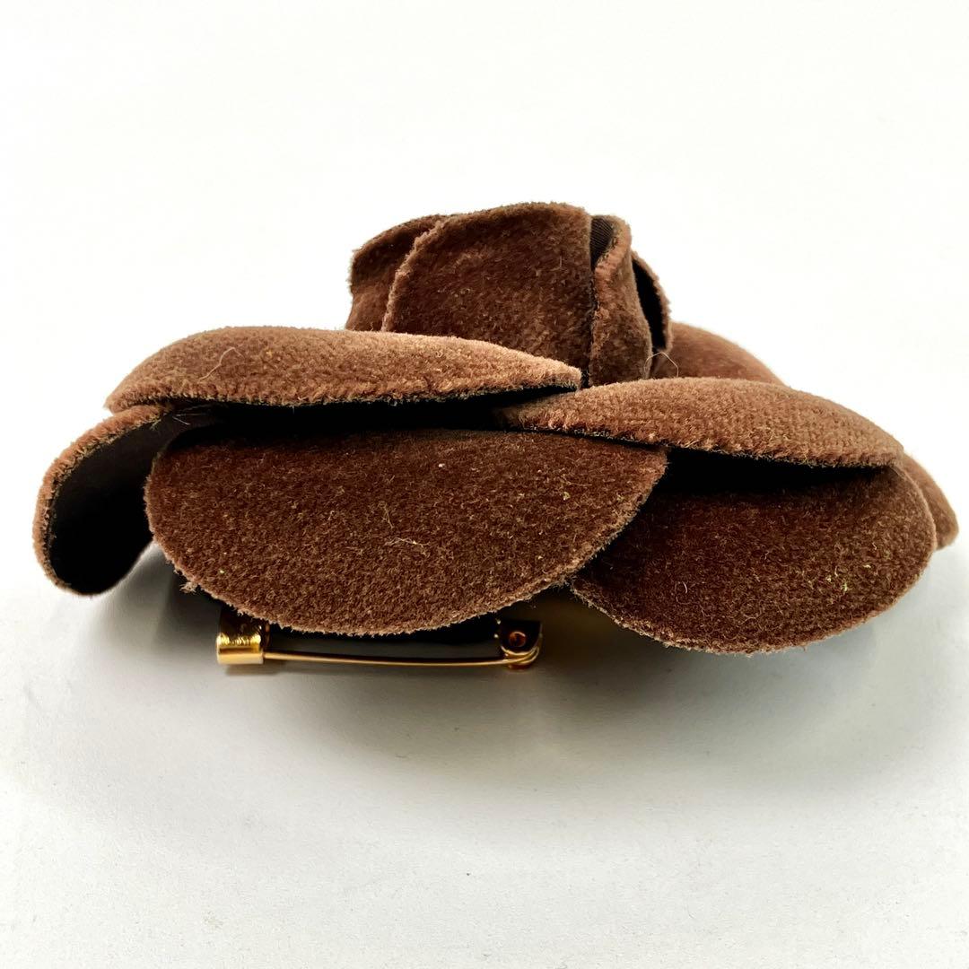 CHANEL カメリア コサージュ ブローチ シャネル ベロア ブラウン