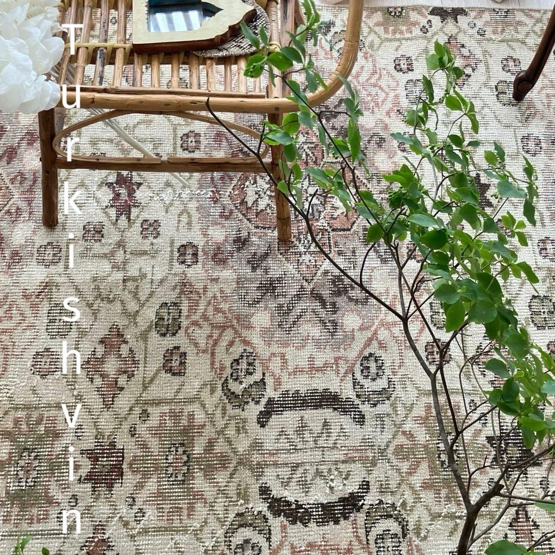 アールデコ調109×146✳︎モーブピンク　クローバー　トルコヴィンテージラグ