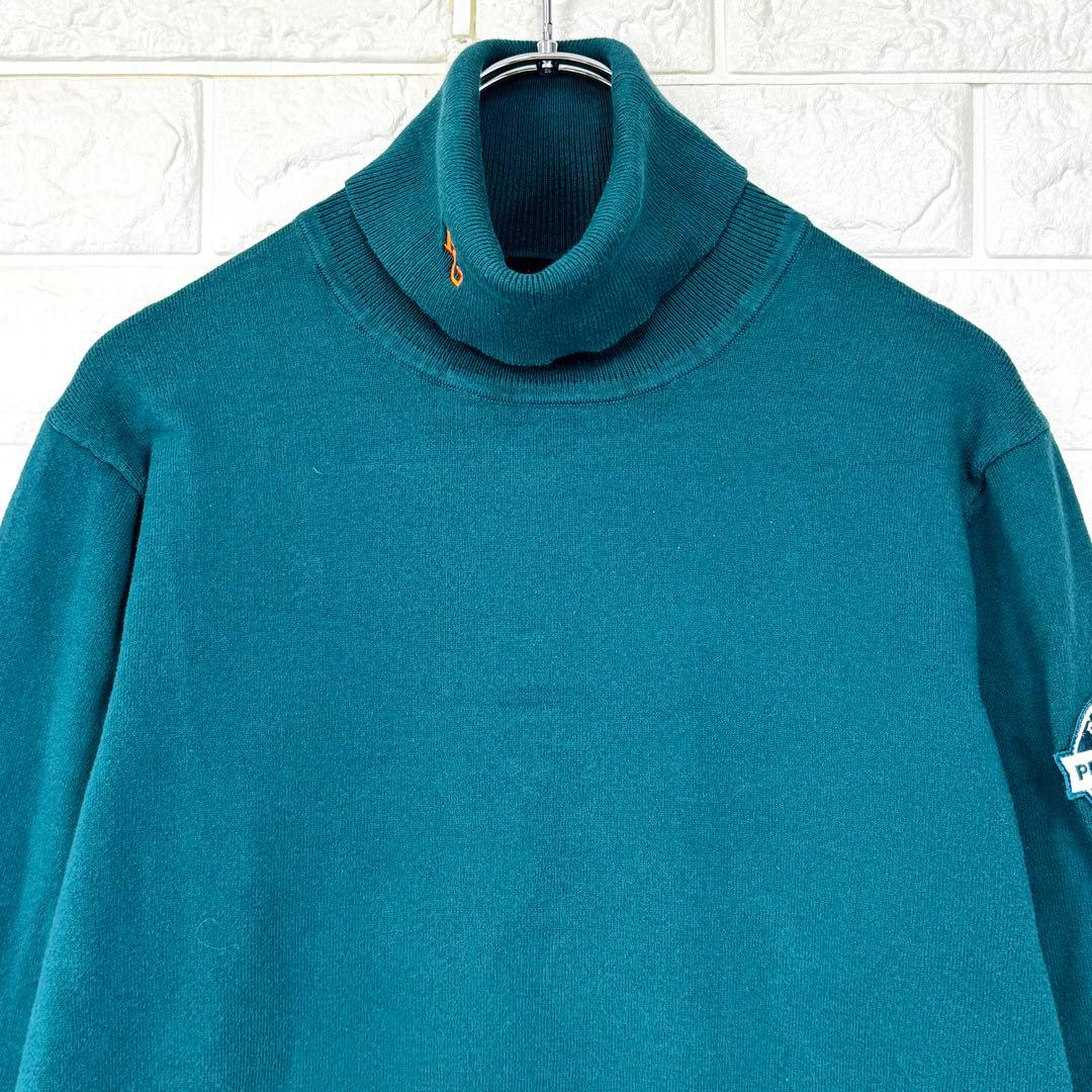 パーリーゲイツ【2】緑系 ロゴ入り タートルネック 長袖ニット 春秋 綿混み