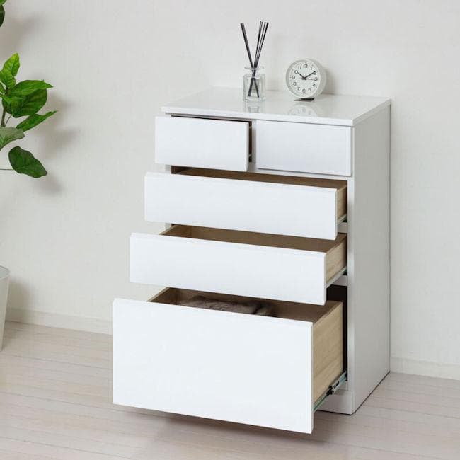 鏡面仕上げ スリム５杯引き出しチェスト 衣類収納 完成品 タンス（316）