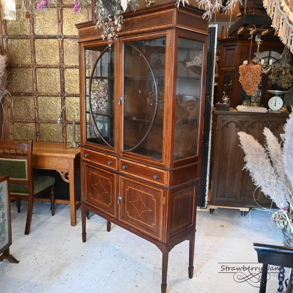 IFU-425 英国アンティーク マホガニー キャビネット 飾り棚 ガラスケース