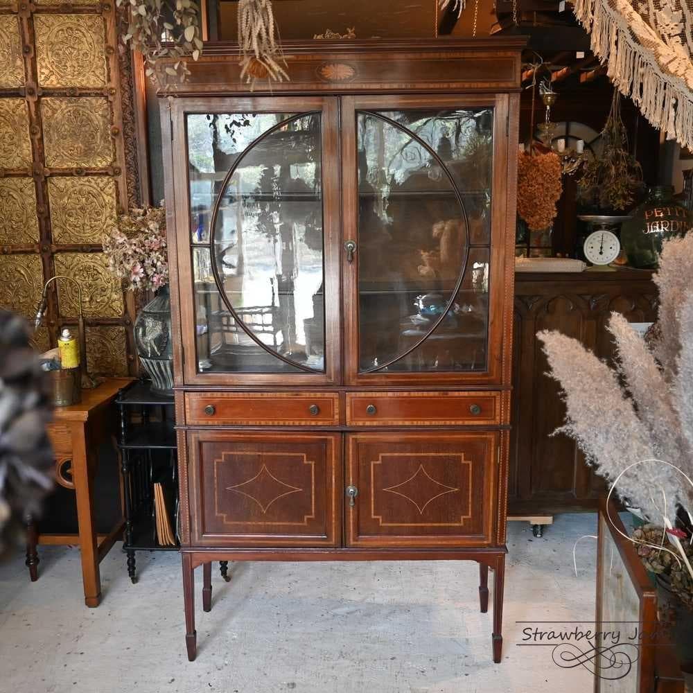 IFU-425 英国アンティーク マホガニー キャビネット 飾り棚 ガラスケース