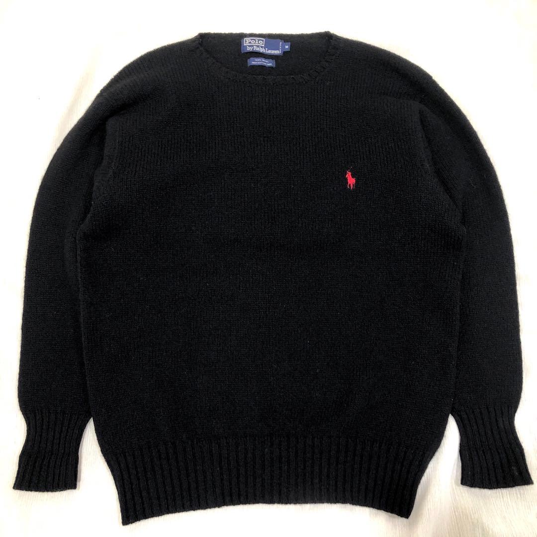 ラルフローレン 黒ニット セーター 90s ワンポイント 赤ポニー 古着