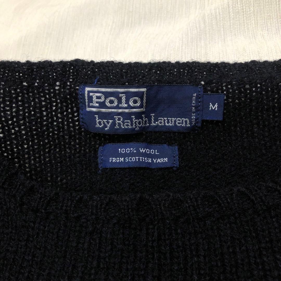 ラルフローレン 黒ニット セーター 90s ワンポイント 赤ポニー 古着