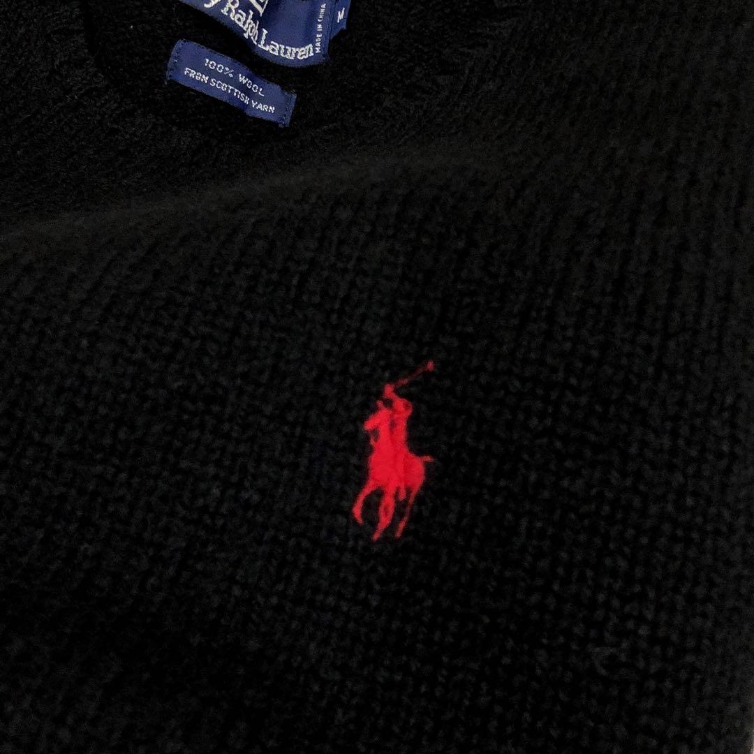 ラルフローレン 黒ニット セーター 90s ワンポイント 赤ポニー 古着