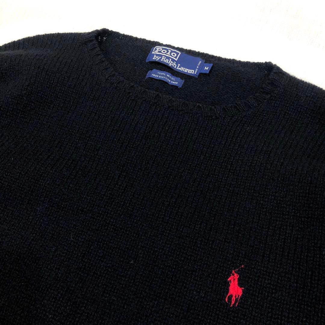 ラルフローレン 黒ニット セーター 90s ワンポイント 赤ポニー 古着