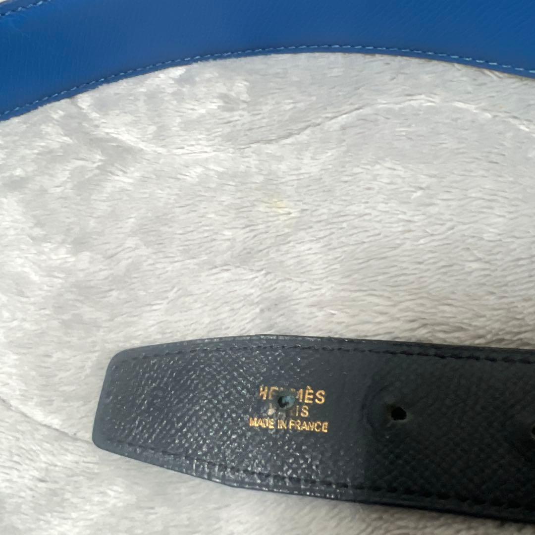 HERMES ブラック ブルー レザーベルト