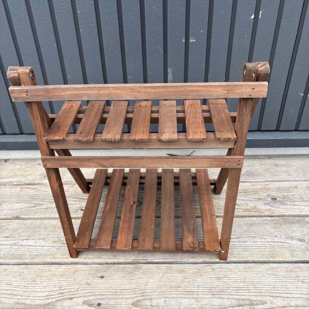 【北欧レトロ】無垢材 木製 折りたたみラック 飾り棚 2段 昭和レトロ 古道具