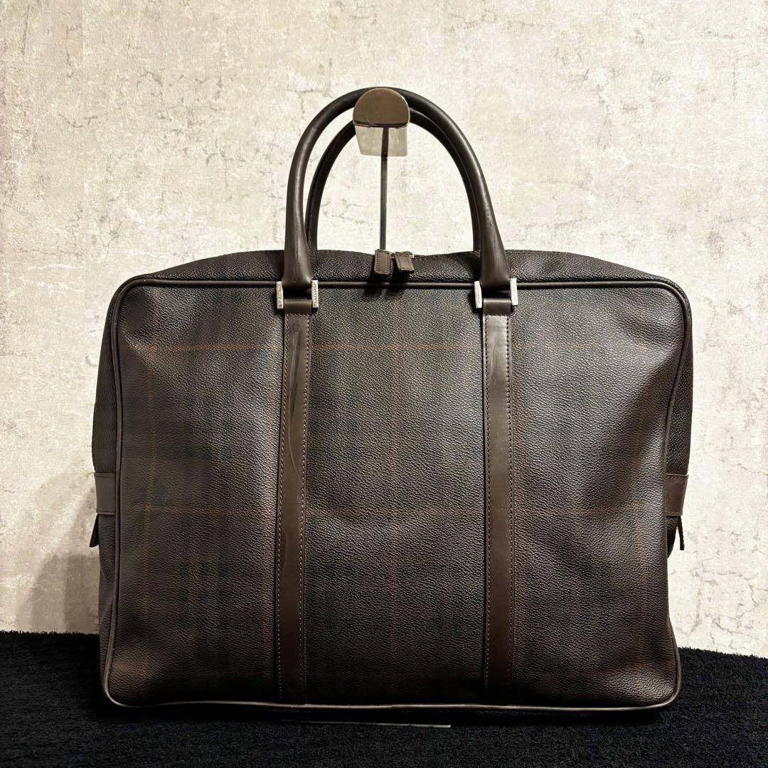 バーバリー ロンドン ビジネスバッグ チェック柄 ブラウン