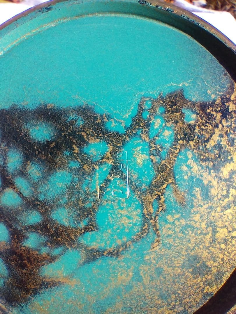 ターコイズと金色のボトル型 花瓶 鋳銅