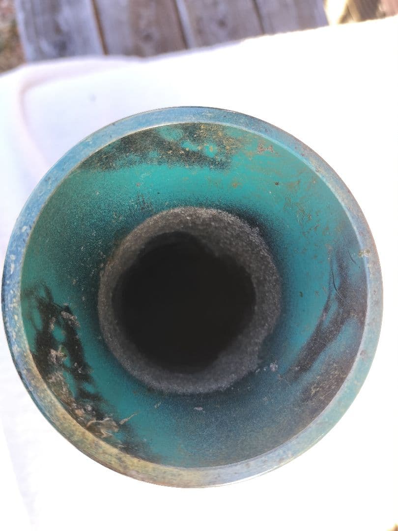 ターコイズと金色のボトル型 花瓶 鋳銅