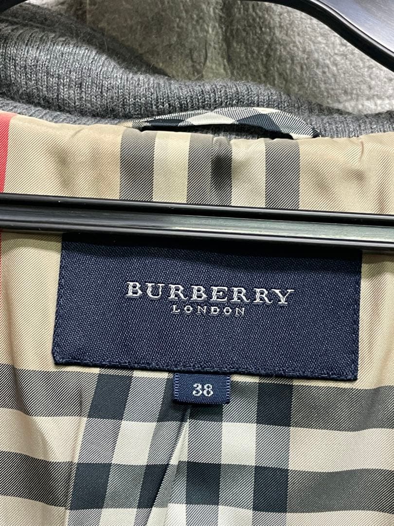 美品　BURBERRY グレー ウール ピーコート　ショートコート　裏地チェック