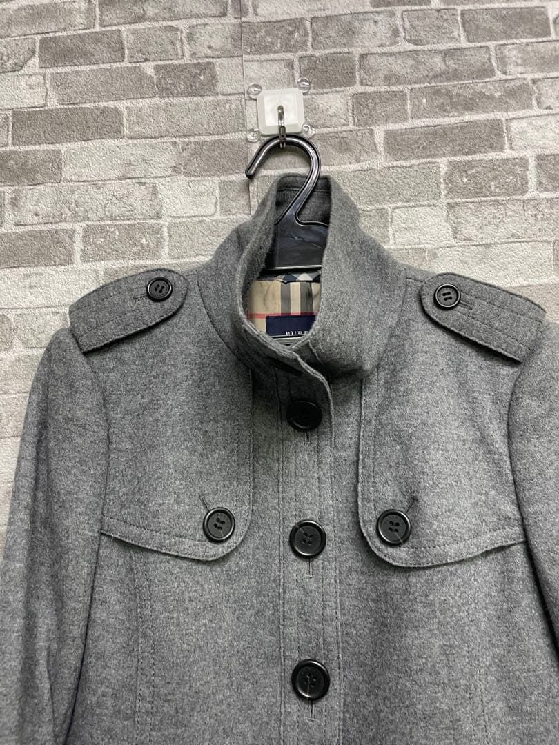 美品　BURBERRY グレー ウール ピーコート　ショートコート　裏地チェック