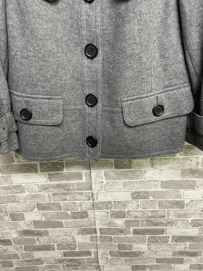 美品　BURBERRY グレー ウール ピーコート　ショートコート　裏地チェック