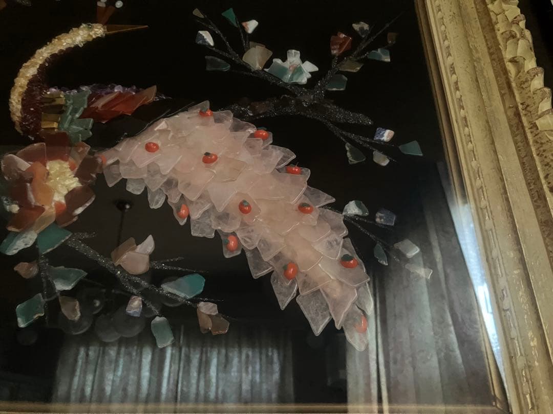 ☆値下げ！宝石画　くじゃく　貴石画　昭和レトロ　豪華　華やか　キラキラ