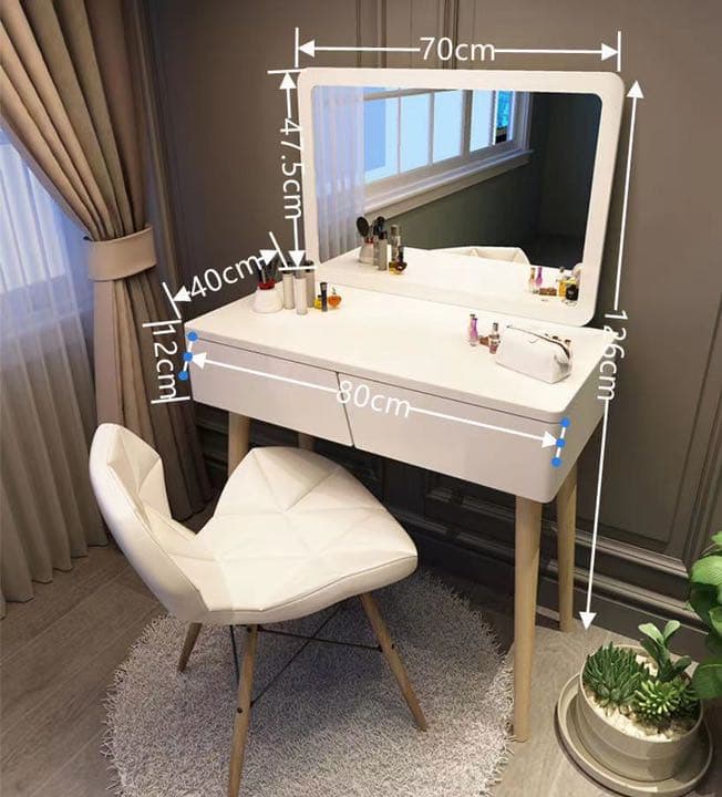 ホワイト 北欧風ドレッサードレッサーデスク おしゃれ 椅子付き