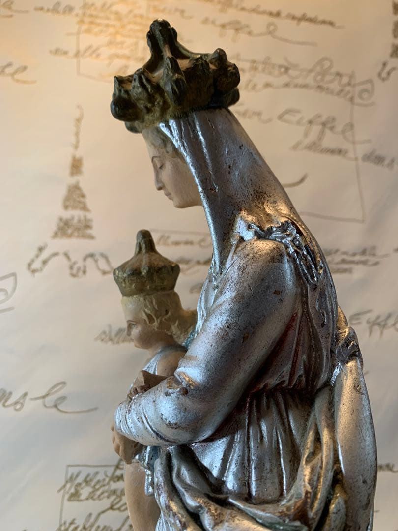 フランス製　アンティーク1920年特大43㎝ノートルダム　レアな銀色のマリア様！