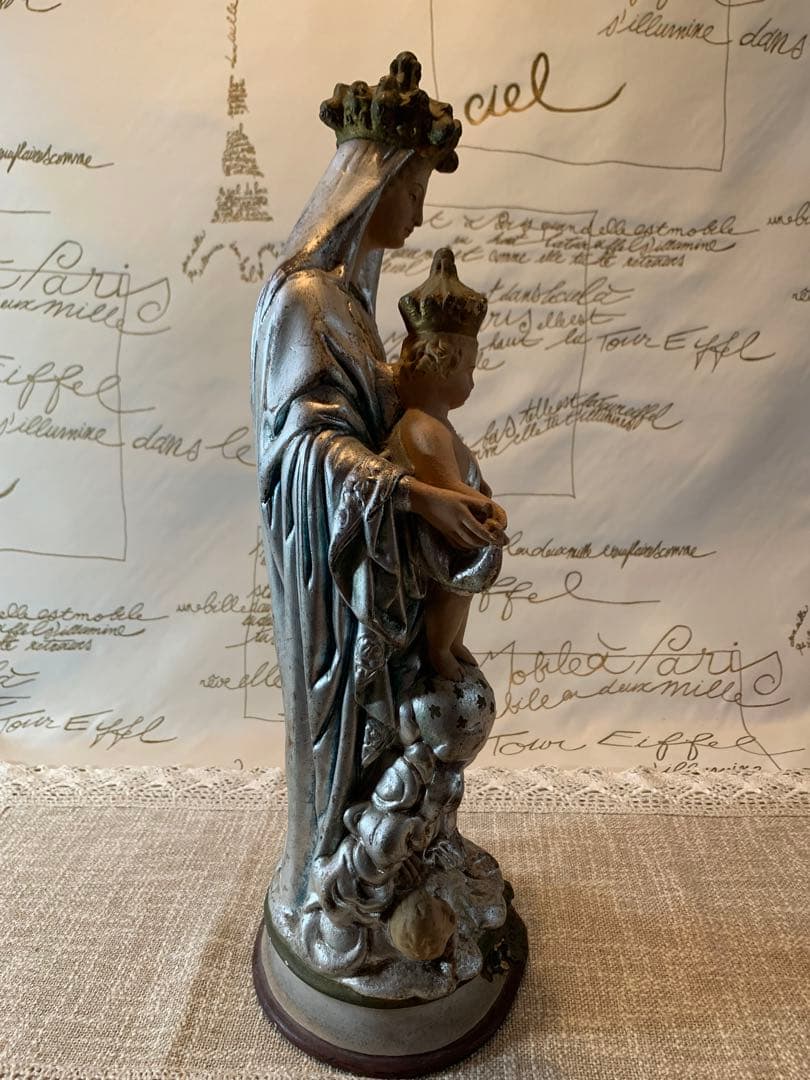 フランス製　アンティーク1920年特大43㎝ノートルダム　レアな銀色のマリア様！