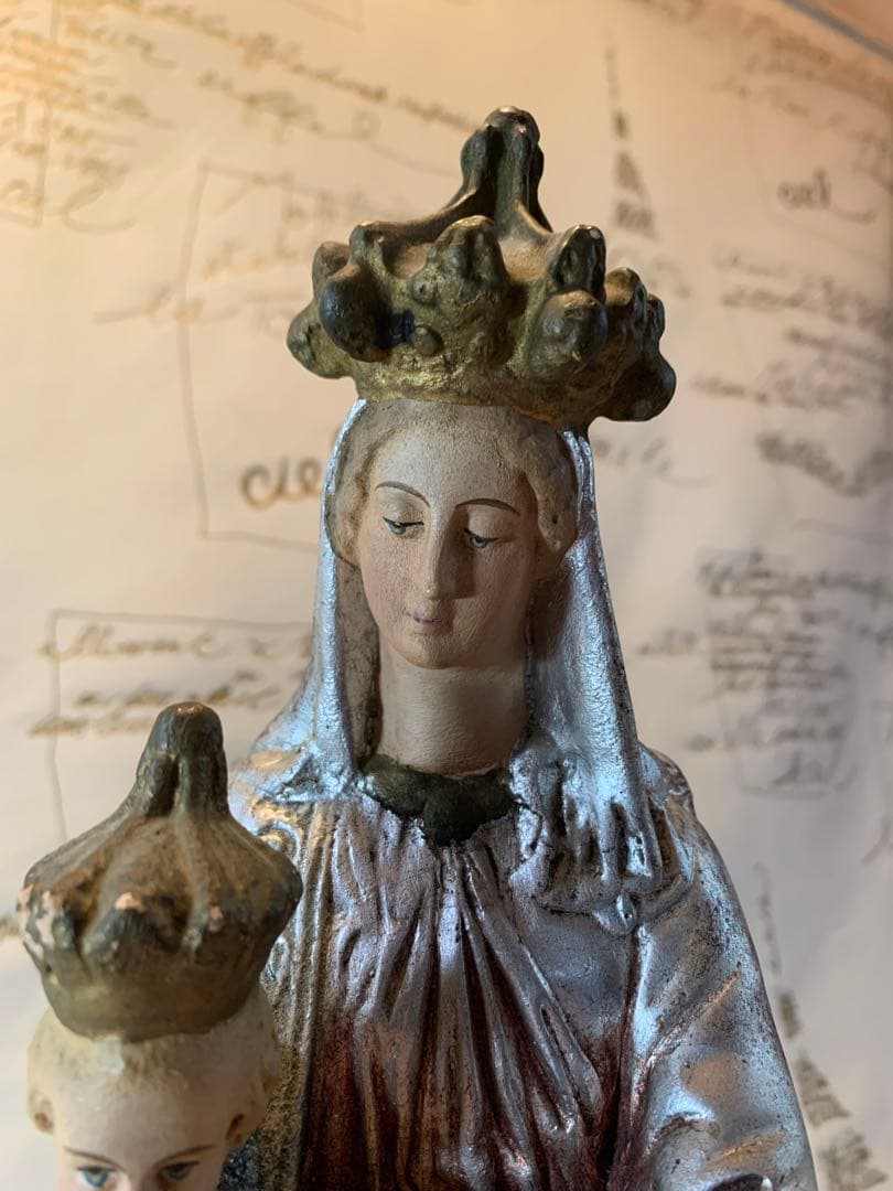 フランス製　アンティーク1920年特大43㎝ノートルダム　レアな銀色のマリア様！