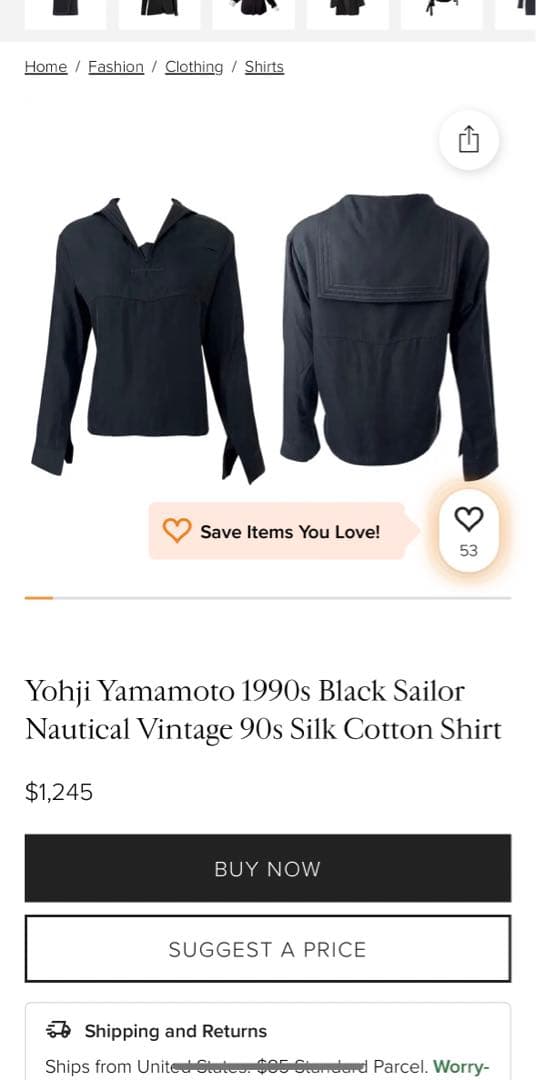 Yohji yamamoto 80s 90s アーカイブ シルク セーラーシャツ