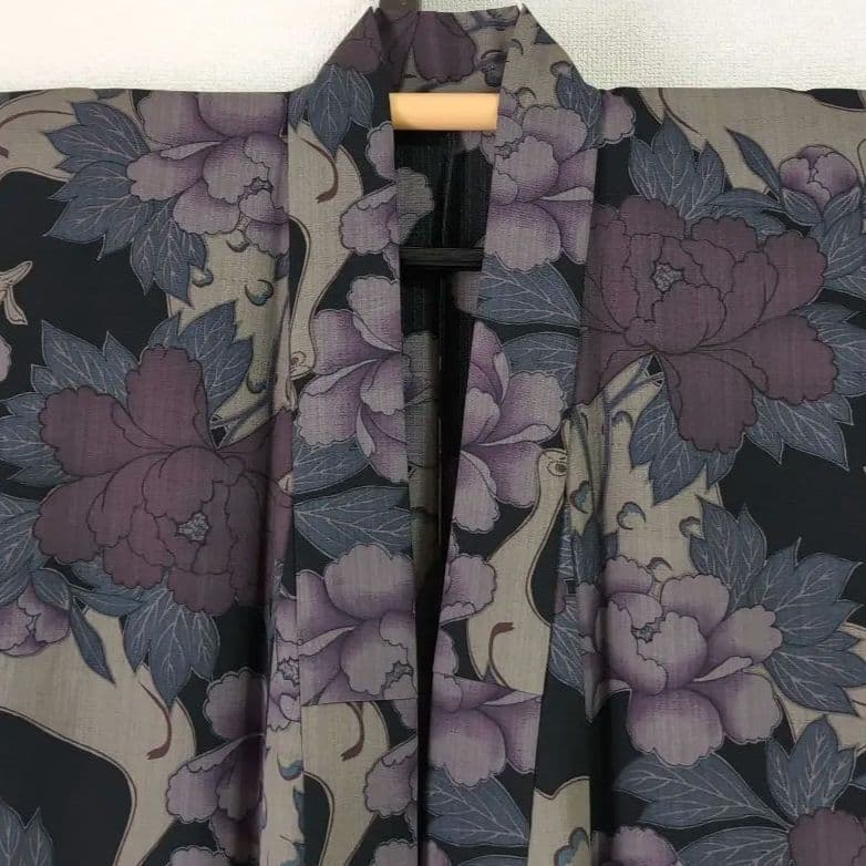 【三花】撫松庵　セオα　洗える着物　浴衣　単衣　孔雀　牡丹　リサイクル　リユース