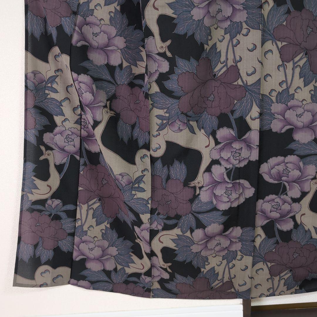 【三花】撫松庵　セオα　洗える着物　浴衣　単衣　孔雀　牡丹　リサイクル　リユース