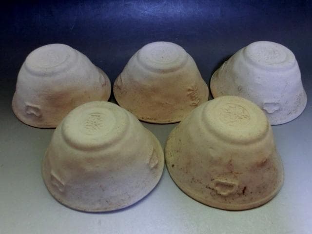 煎茶碗■素焼き 詩仙登 5客 白泥 湯呑み ぐい呑み お茶道具 時代物 骨董品■