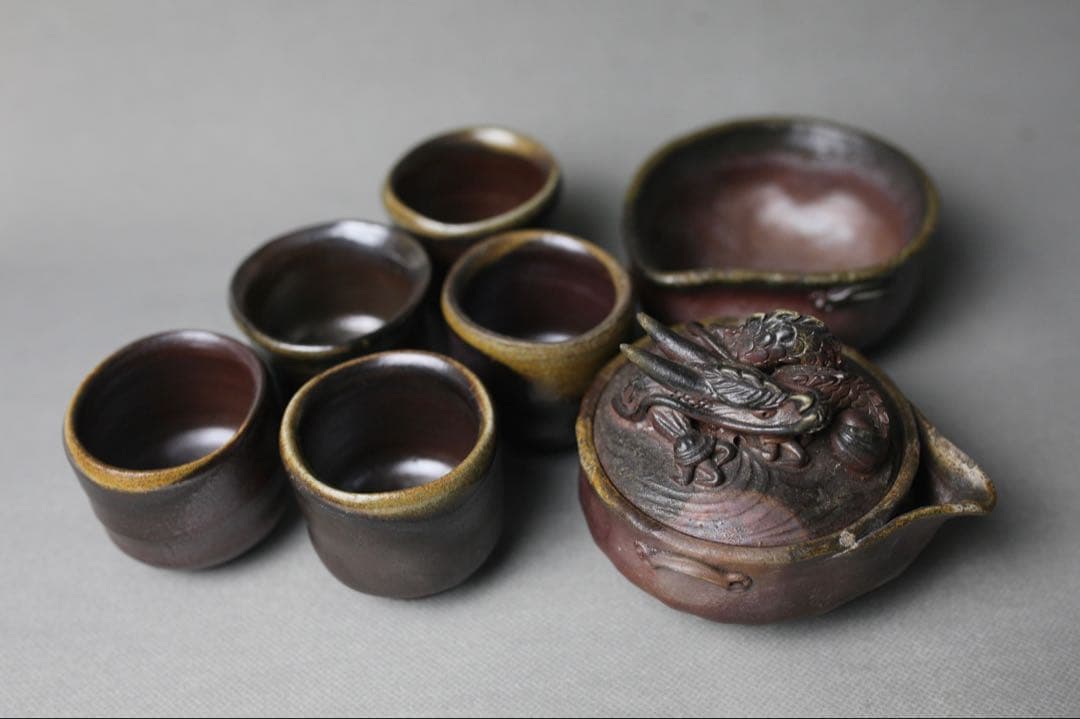 備前焼 龍細工 宝瓶 煎茶器 湯冷まし 七点