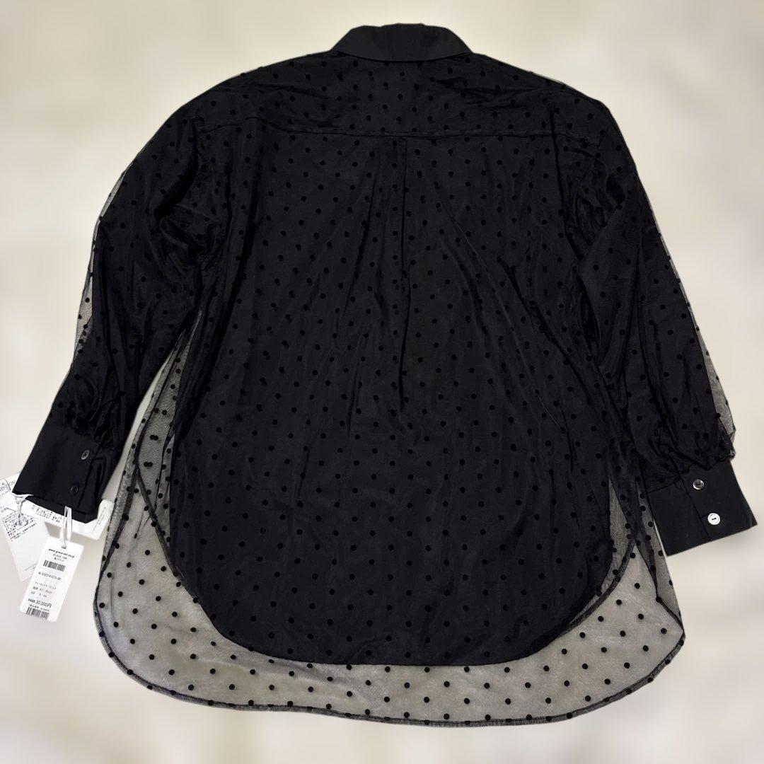 M*）様 新品未使用タグ付 チュールレイヤードシャツ ドット柄 ブラック 長袖