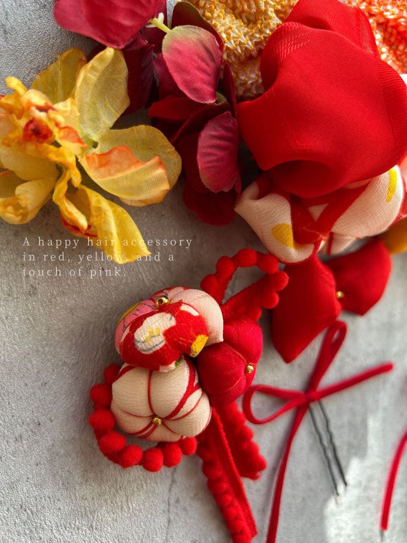 七五三　七五三髪飾り　ヘッドドレス　着物髪飾り可愛い黄色の髪飾り　036