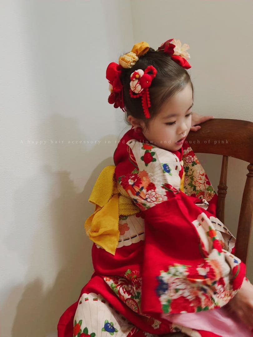 七五三　七五三髪飾り　ヘッドドレス　着物髪飾り可愛い黄色の髪飾り　036