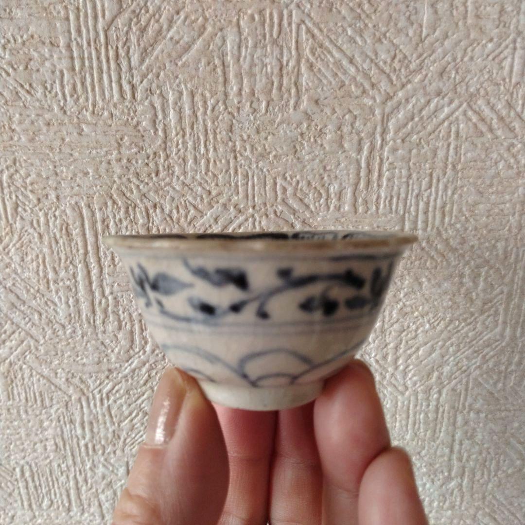 新渡古安南染付輪花福文茶碗東南アジア中国古玩