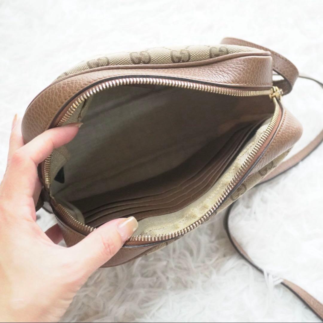 美品 グッチ GGキャンバス レザー ショルダーバッグ カメラバッグ