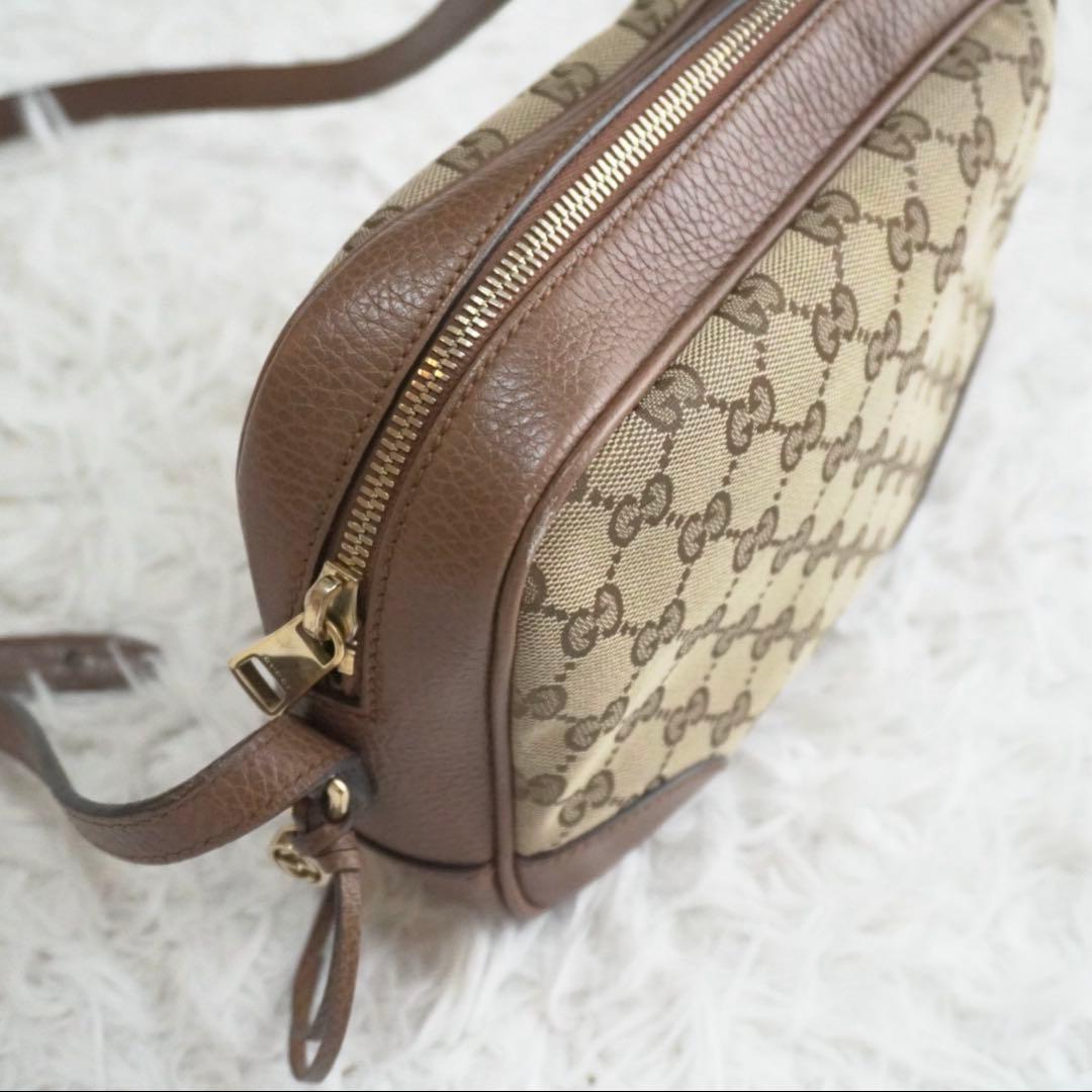 美品 グッチ GGキャンバス レザー ショルダーバッグ カメラバッグ