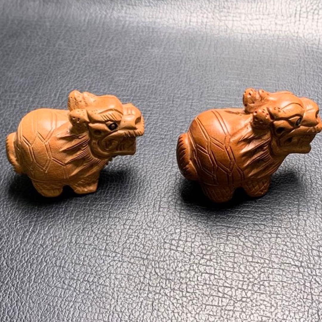 030519  天然桃の木龍亀置き物2個