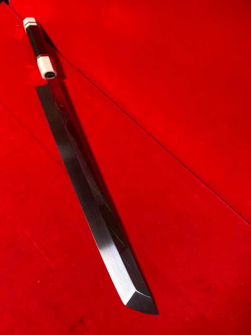 NO.01234包丁　先丸　堺製　中子刻印有り　水本焼　白一鋼　富士山残月　桐箱