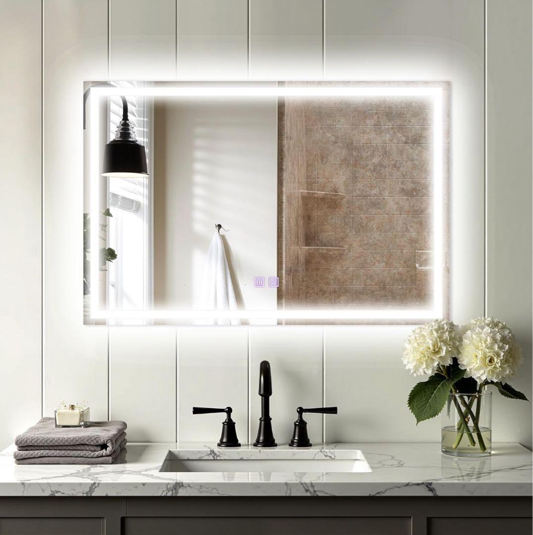 LEDミラー 曇り止め　浴室鏡 LEDライト付き ウォールミラー 壁掛け 洗面