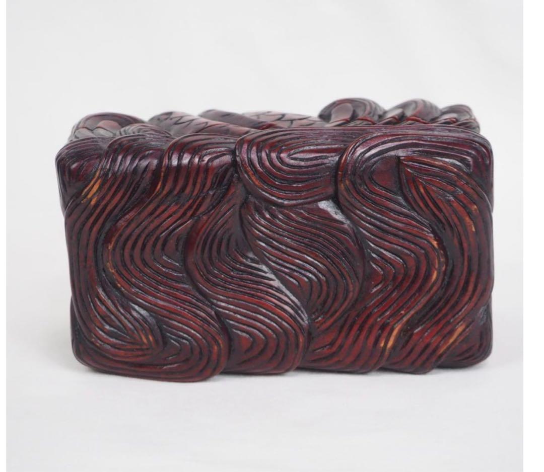 送料無料　時代物　唐木花梨　龍彫刻刳貫小箱