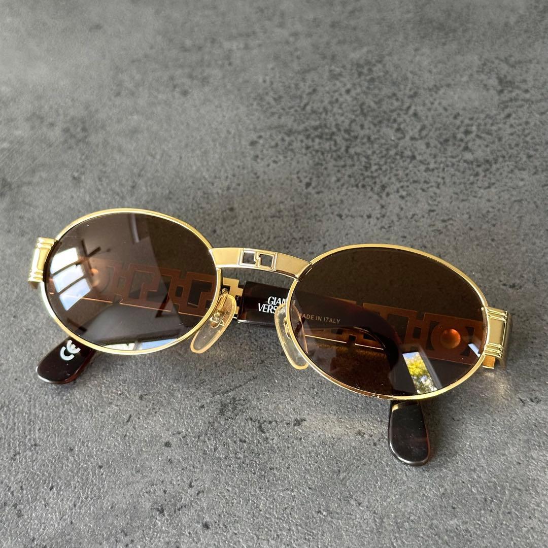 VERSACE メデューサ 鼈甲 金縁 フルリム オーバル サングラス①