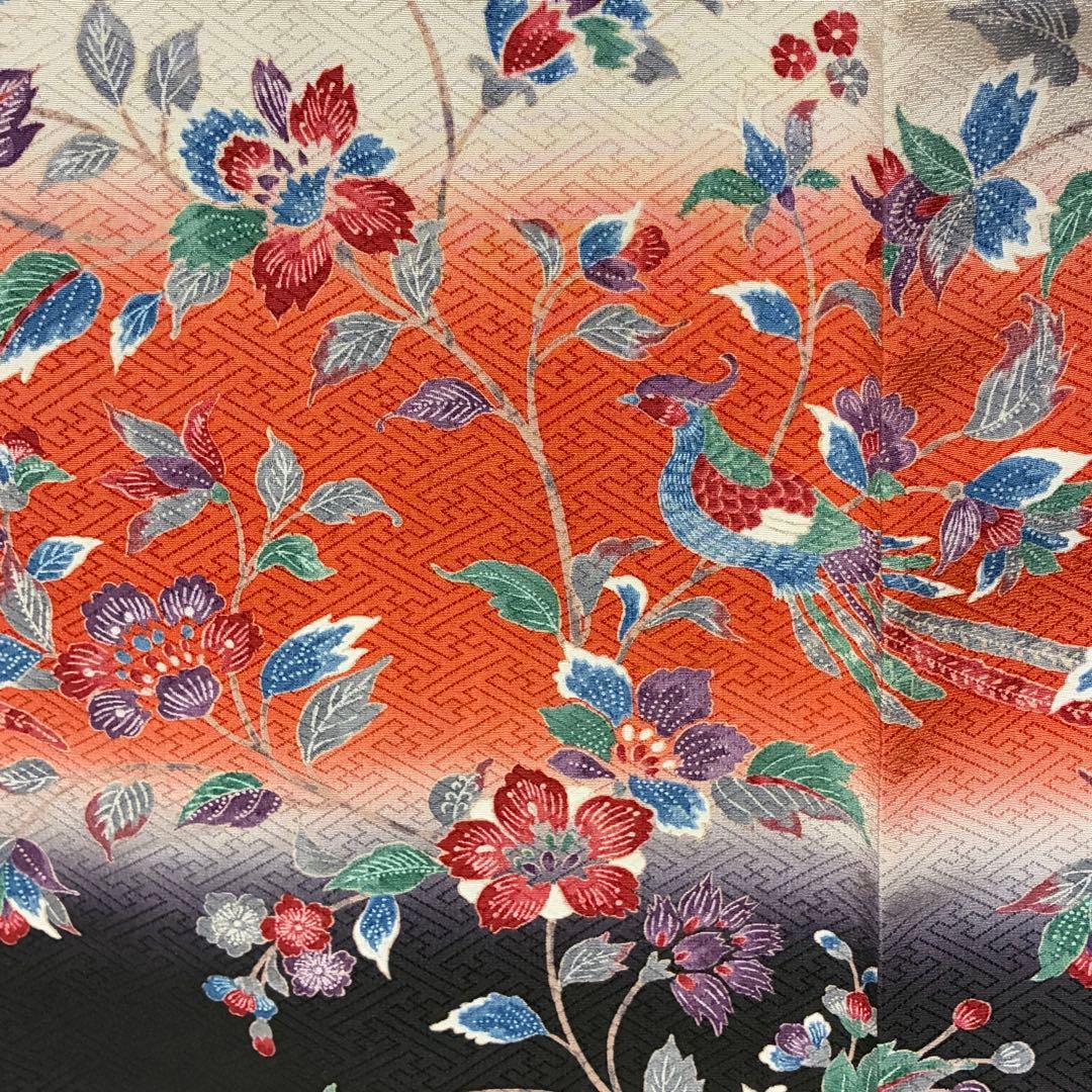 D194 訪問着　鳥　唐花　正絹　着物　袷　極美品