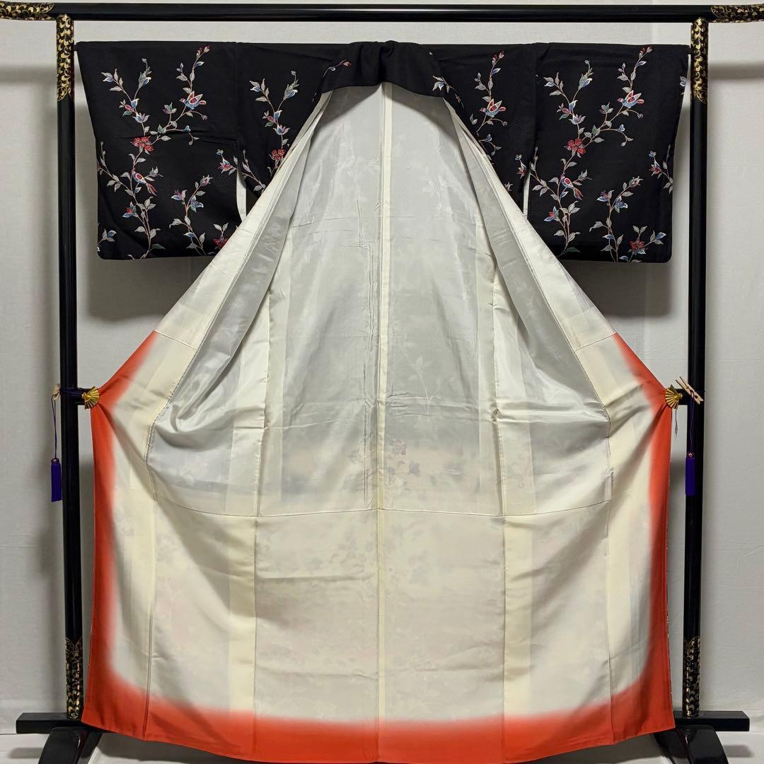 D194 訪問着　鳥　唐花　正絹　着物　袷　極美品