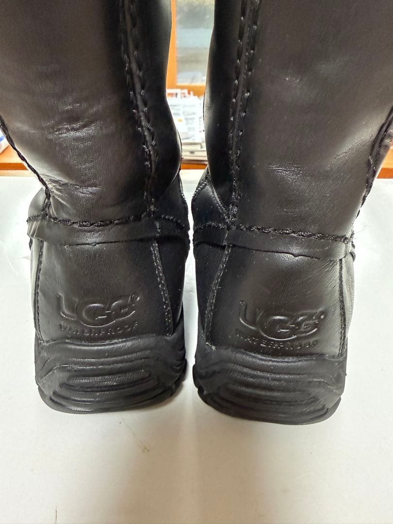UGG防水 折り返し2WAY】 アグ　レザーロングブーツ 23cm 黒
