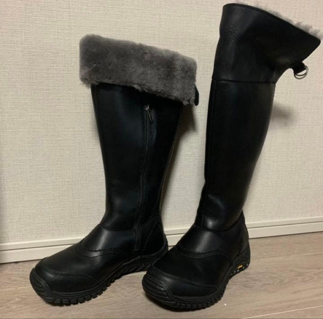 UGG防水 折り返し2WAY】 アグ　レザーロングブーツ 23cm 黒