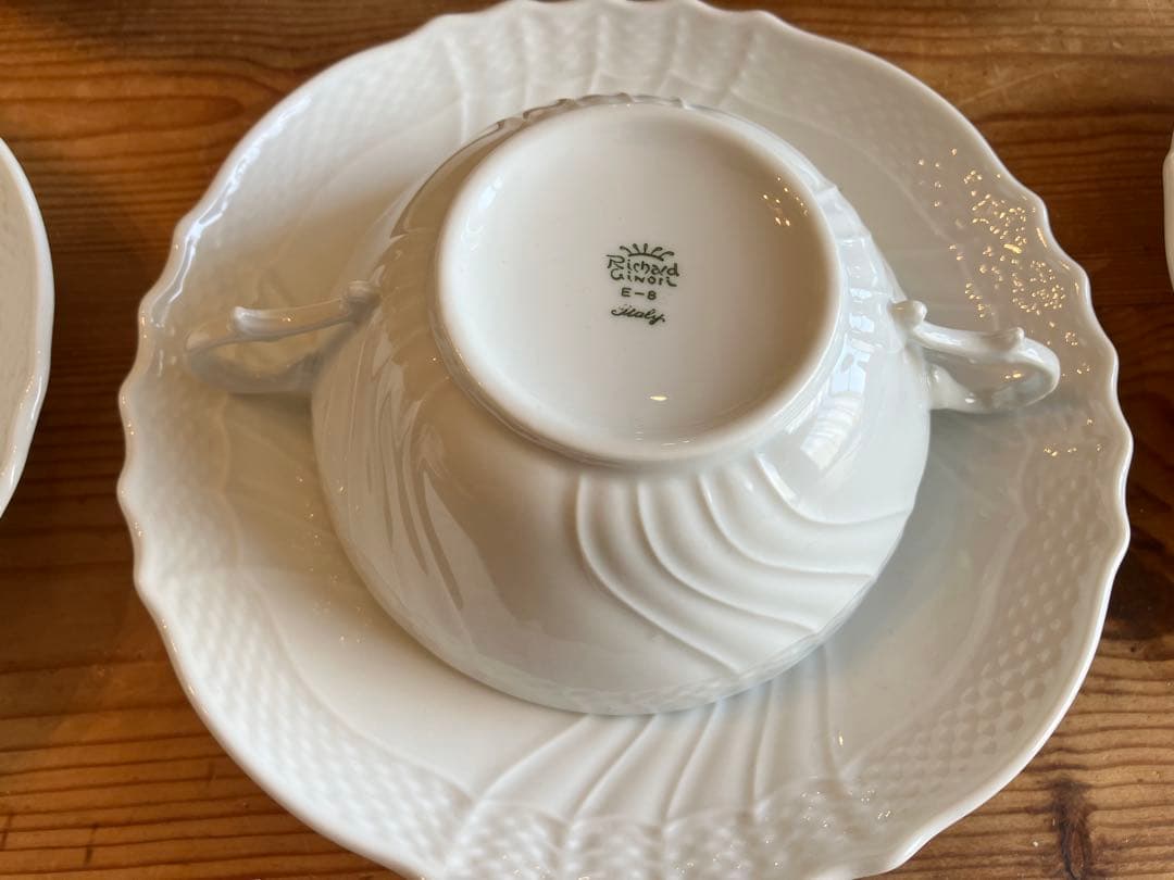 ジノリ　ベッキオホワイト　ダブルハンドルスープカップアンドソーサー×5