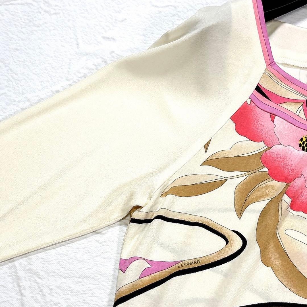 レオナール　ワンピース　チュニック　カンカン　トリム　花柄　L　マルチカラー