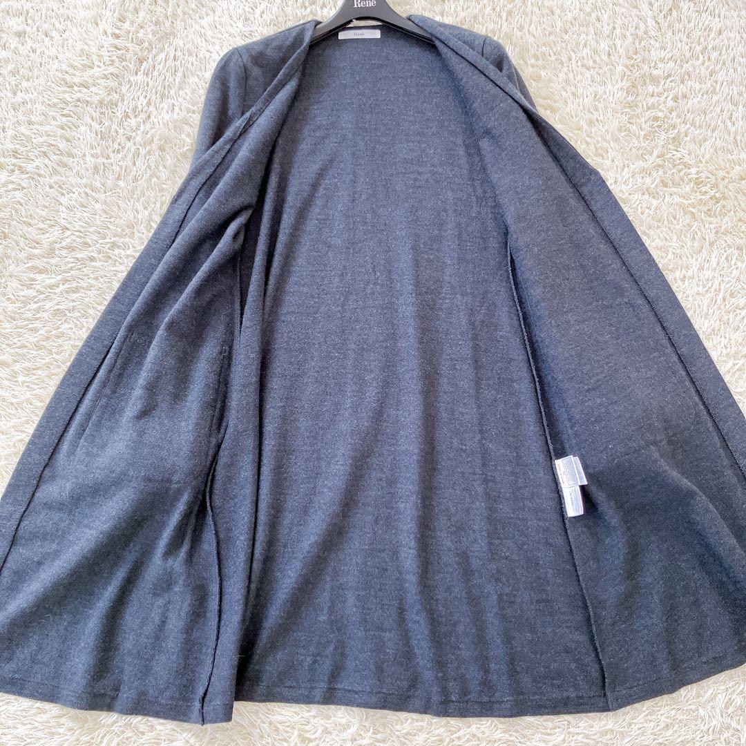 良品✨Rene フォックスファーカーディガン ロング 替カフス 34ダークグレー