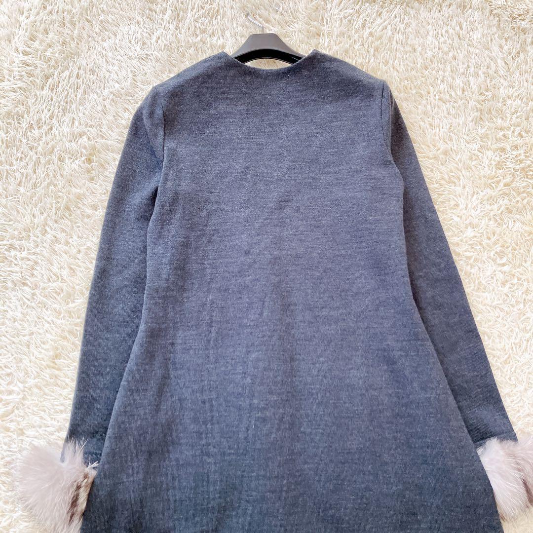 良品✨Rene フォックスファーカーディガン ロング 替カフス 34ダークグレー